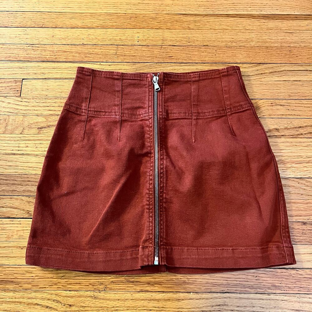 We The Free People Mini Skirt Womens 26 Burnt Orange Zip Pleated